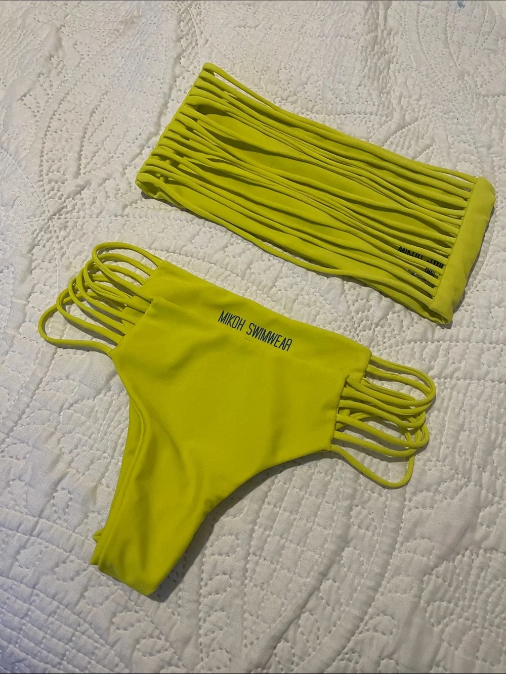 Mikoh Neon Yellow Strappy Bandeau Bikini Set